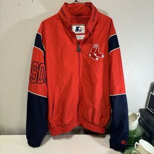 STARTER Boston Red Sox MLB Baseball Jacket Hidden Hood Windbreaker Men's Large